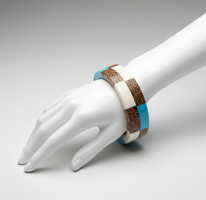 High Quality Resin Checkered <b>Bangle</b> Bracelet | Acrylic <b>Wood</b> Trendy Party Fashion Jewelry | Wholesale Custom Design - Product Image 3