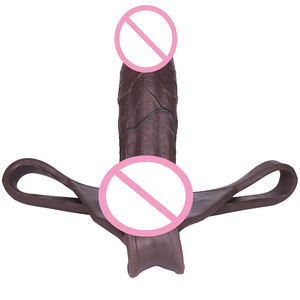 Extensor de Pene Triangular de Silicona Hueca SXXY, Pantalones Boxer con Dildo Incorporado, Negro <span class=keywords><strong>Chocolate</strong></span>, Soporte de 3 Correas para Mejora Masculina - Product Image 4