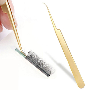 Extensions de cils à poignée en fibre incurvée rose personnalisées de haute qualité pince à épiler en acier inoxydable - Product Image 1