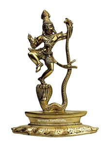 Artesanía Nirmala, Estatua de Latón del Dios Krishna sobre una Serpiente, Kahna Ji, Artesanía India Hecha a Mano, Regalo de Janmashtmi de Rajasthan - Product Image 1