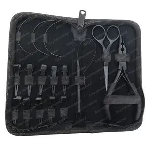 Matt Black Hair Extension Tool Kit Plier Micro Ring With Loop Needles & Clip Black Manufactured By Zorg International