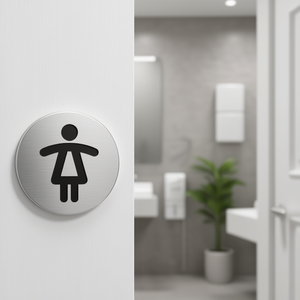 Letrero de Puerta Metálico Plateado de Acero Inoxidable Cepillado de 83 mm, Duradero, con Pictograma para Baño y Aseo Femenino - Product Image 3