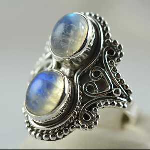 925 Sterling Silver Rainbow Moonstone Oval Bezel Setting <b>Statement</b> <b>Ring</b> Handmade Boho June Birthstone Jewelry 18K Perfect Gift - Product Image 3