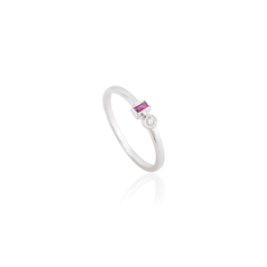 แหวนเพชรทับทิมธรรมชาติทำด้วยมือและ100% สวยทันสมัยแหวนซ้อนหินสองชั้น14K แหวนเครื่องประดับทองขาว - Product Image 1