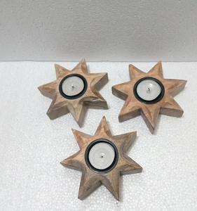 Soporte de luz de té de madera elegante hecho a mano, soporte de vela personalizable, forma de estrella del fabricante indio, decoración perfecta para el hogar - Product Image 3