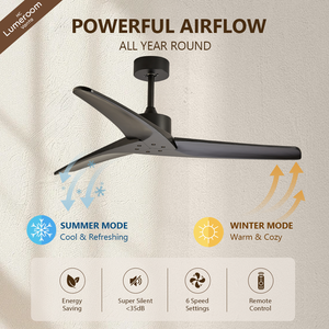 52 Inch 3 Blade Black Ceiling <b>Fan</b> Without Light <b>with</b> <b>Remote</b> Control Reversible DC Motor Solid Wood for Bedroom Living Room - Product Image 3