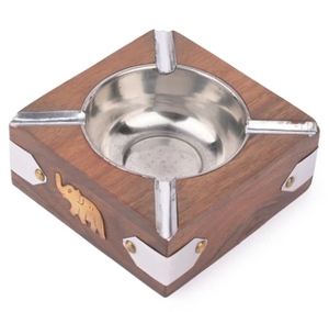 Square Wooden Ashtray with Metal Top and Elephant design on the side Wood Cigar Ashtray Cigarettes Ashtrays for Indoor Outdoor - Product Image 5