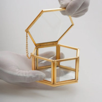 Boîte de rangement et d'organisation de bijoux en laiton doré de luxe, mini, en verre et métal, faite à la main, personnalisable, pour boucles d'oreilles, vente en gros