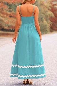 2025 verano vacaciones largo encaje Maxi Vestido Mujer Casual sin mangas Spaghetti Strap Ruffle Beach señoras vestido largo - Product Image 3