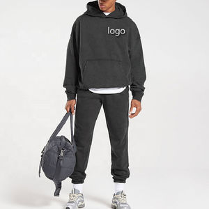 Sweat à capuche et pantalon de jogging noirs personnalisés Survêtement surdimensionné pour hommes Survêtements Pantalon de survêtement et sweat à capuche empilés personnalisés Ensemble pour hommes - Product Image 1