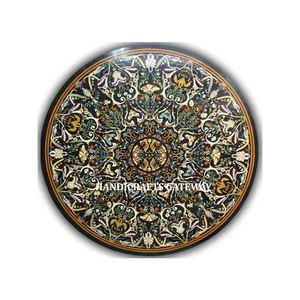 Pièce de luxe antique de dessus de table à manger en marbre noir avec incrustation de pierre naturelle faite à la main pour la décoration de la maison à bas prix - Product Image 1