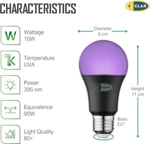 Clar-หลอดไฟ LED UV 10W ฐานสีขาวโคมไฟอัลตราไวโอเลตสีดำสำหรับงานปาร์ตี้ตกแต่งและเทคนิคพิเศษ - Product Image 3