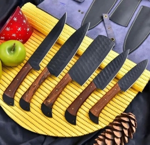 Venta al por mayor personalizado de calidad superior OEM ODM profesional recubierto de negro hecho a mano de acero inoxidable Chef cocina cuchillo de cocina conjunto - Product Image 1