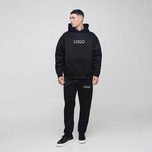High Quality <b>Black</b> Oversized Bonded Scooba Hooded Tracksuit Drop Shoulder <b>Hoodie</b> Slim Fit Jogger Set Winter Printed Plus Size - Product Image 1