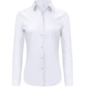 Camisas de Vestir Básicas de Manga Larga para Mujer, de Algodón 100%, a Cuadros, Casuales de Oficina, Color Blanco, Transpirables, al por Mayor, MOQ Bajo - Product Image 1