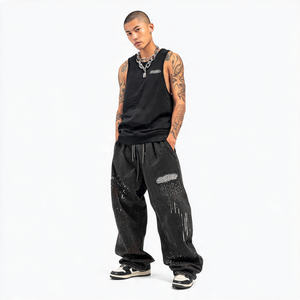 <b>Oversized</b> Baggy Sweatpants Men Distressed Vintage Embroidery Streetwear <b>Jogger</b> Pants patch logo _ fleece pants <b>jogger</b> selling - Product Image 4