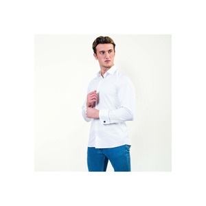 Chemise classique simple pour homme à double boutonnage français en blanc uni - Product Image 5