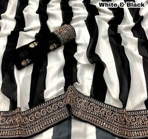 Black & White Color Combination Bollywood Inspired 5.5 MTR Length Trendy Faux Fur Saree Blouse Piece for Party Wholesale - Product Image 6