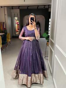 Bordado y trabajo hecho a mano en tela Super Silk Nyra Kurti y Sharara completamente aplastada, traje Anarkali totalmente cosido - Product Image 5