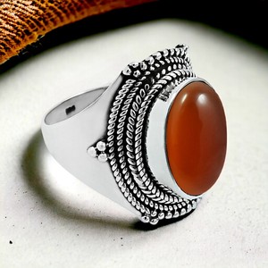 Pierre précieuse cornaline naturelle 925 argent Sterling forme ovale Artisan Look ethnique bague fête porter chic Look bijoux faits à la main inde - Product Image 2