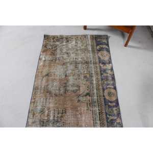 Turkish Vintage Rug 2.9x8.4 ft, <b>Brown</b> Floral <b>Wool</b> Rug - Product Image 5