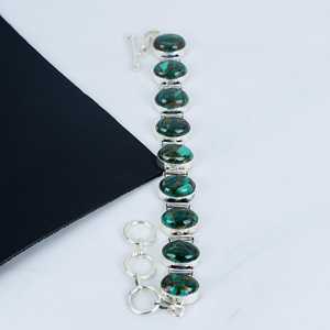 Indian Handmade Vintage Style 925 Sterling <b>Silver</b> Bezel Set Copper Malachite <b>Charm</b> <b>Bracelet</b> Boho & Hippie Unisex Christmas Gift - Product Image 4