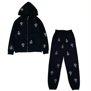 Conjunto Deportivo Y2K con Capucha y Cremallera, Estilo Urbano, con Pedrería, Estampado Gráfico, Estilo Emo, Ropa Deportiva Informal para Hombre - Product Image 1