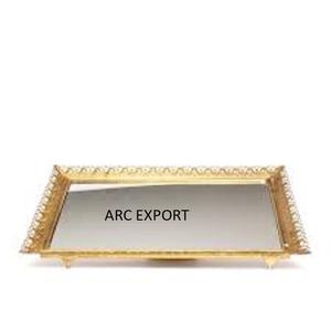 Plateau en acier inoxydable en métal argenté de la meilleure qualité plateau de nourriture décoratif avec poignée design beaux plateaux de service de nourriture - Product Image 5