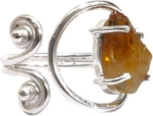 Anillo de Plata de Ley 925 con Citrino Natural en Bruto, Piedra Natalicia de Noviembre, Regalo de Navidad, Joyería Hecha a Mano - Product Image 3