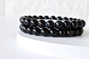 Bracelet en perles d'onyx noir de 8 mm, agate naturelle, boule de cristal, pierre précieuse, chakra, guérison, style bohème, unisexe, cadeau d'anniversaire - Product Image 3