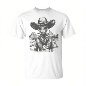 T-Shirt Vintage Stile Western Cowboy e Alieno, Abbigliamento Promozionale Retrò - Product Image 2