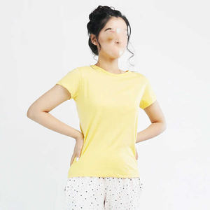 Camiseta ajustada de manga corta para mujer Algodón/Poliéster Liso teñido - Product Image 1