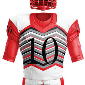 Personalizado 100% poliéster sublimado uniforme de fútbol americano transpirable blanco rojo aparejos sarga equipo corto Jersey logotipo frontal - Product Image 2