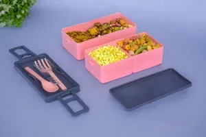 Boîte à lunch en plastique à 2 étages, rectangulaire, pour le stockage des aliments, boîte bento, approvisionnement en vrac - Product Image 6