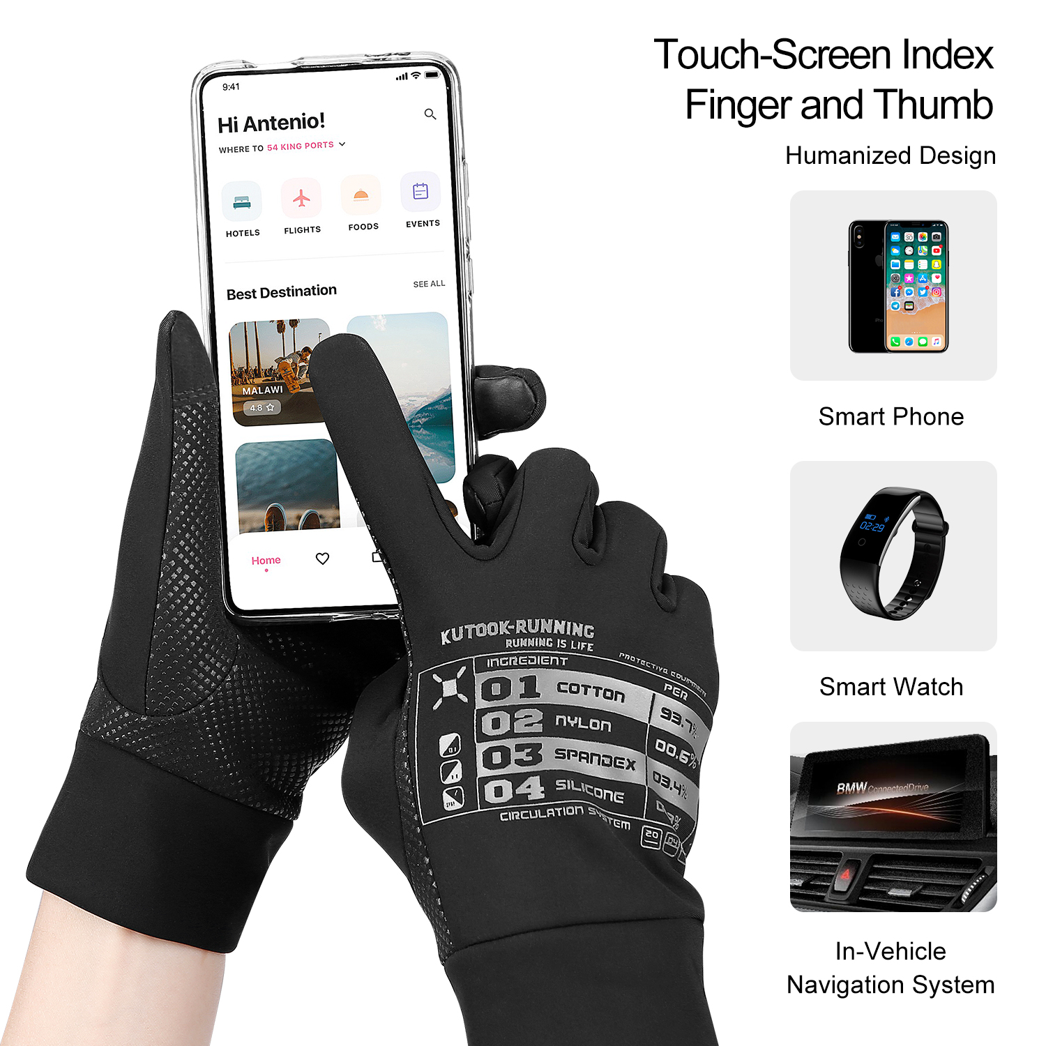 KUTOOK Guanti Invernali Running Termici – Touchscreen E Antiscivolo – Per Ciclismo, Trekking E Outdoor – Uomo