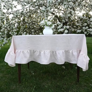 Nappe à volants en lin doux élégant Brunch décor <span class=keywords><strong>de</strong></span> Table <span class=keywords><strong>de</strong></span> <span class=keywords><strong>mariage</strong></span> rose <span class=keywords><strong>Shabby</strong></span> <span class=keywords><strong>Chic</strong></span> nappe à volants nappe <span class=keywords><strong>de</strong></span> taille personnalisée - Product Image 3