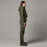 Ensemble de survêtement technique personnalisé pour femme, vert olive, pantalon cargo multi-poches, gilet tactique, sweat à capuche, streetwear utilitaire 100%