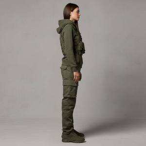 Conjunto Deportivo Personalizado para Mujer, Estilo Techwear, Verde Oliva, Pantalones Cargo con Múltiples Bolsillos 3D, Chaleco Táctico, Sudadera con Capucha, Ropa Urbana - Product Image 3