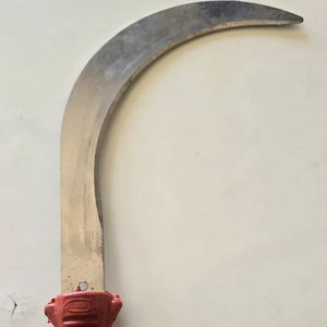 Multi-size Agricultural Sickle <b>Plastic</b> Wood Handle 13" Blade 150gm Weight <b>Polished</b> Finish Red/Blue/Brown Colors-Grass Serrated - Product Image 1
