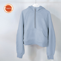Sweat à capuche décontracté pour femme, automne-hiver, en molleton bouclette court, avec demi-fermeture éclair, logo personnalisé sur le devant, 100 % coton