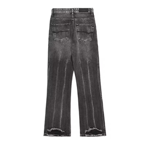 Jeans pour hommes noirs évasés, jeans en détresse de haute qualité respirants pour hommes, jeans respirants en gros pour hommes Hip Hop - Product Image 2