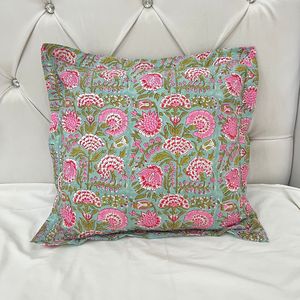 <b>Cushion</b> <b>Covers</b>, <b>Sage</b> green and Pink Indian Hand Block Printed <b>Cushion</b> <b>cover</b> Custom Size Christmas gift Pillowcases wedding party - Product Image 1