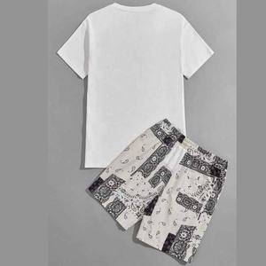 Camisetas estampadas personalizadas de peso pesado para hombre, conjuntos de pantalones cortos para correr, ropa de calle transpirable, Conjunto de camiseta de precio barato para hombre OEM - Product Image 5