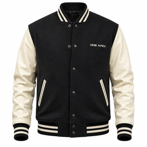 Custom Black <b>for</b> Hooded Breathable V-neck Premium Wool Letterman <b>Baseball</b> <b>Jacket</b> High Street Streetwear OEM ODM Manufacturer - Product Image 2