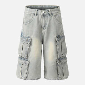 Short de travail d'été délavé à poches multiples Pantalon court en denim droit Pantalon ample à 7 points pour hommes - Product Image 1