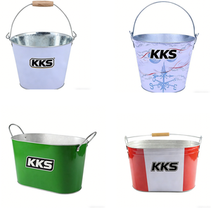 Cubos de Hielo Metálicos Personalizados de 5L, 8L y 10L en Blanco y Azul con Logotipo Personalizado para Marcas, con Diseño en Ambos Lados - Product Image 1