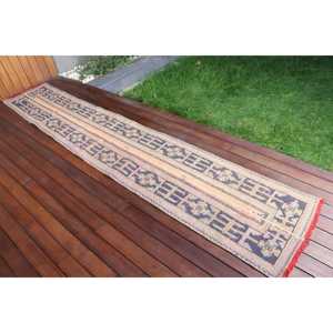 พรมตุรกีวินเทจขนาด 1.9x10.8 ฟุต, พรมปูพื้น, พรมลายตะวันออกสีน้ำเงิน - Product Image 2