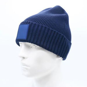 Gorro de Jacquard de Color sólido Unisex, gorro de punto con puños de invierno con bordado, gorros cálidos personalizados para hombres, estilo liso - Product Image 6