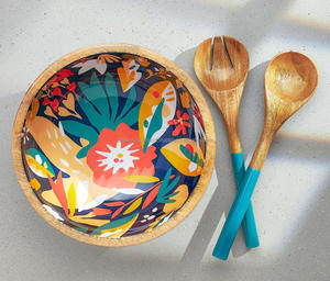 Bol en bois élégant à imprimé floral pour servir des biscuits à la soupe Bol en bois avec cuillère Ustensiles de cuisine de Falak World Export - Product Image 4