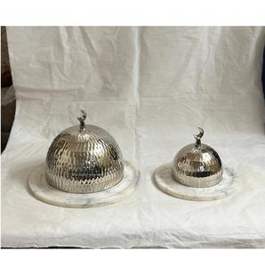 Elegant <b>Marble</b> Serving <b>Tray</b> with Metal Lid Tableware Dates Serving Plate Restaurant Decoration Snacks <b>Tray</b> with Dome - Product Image 5